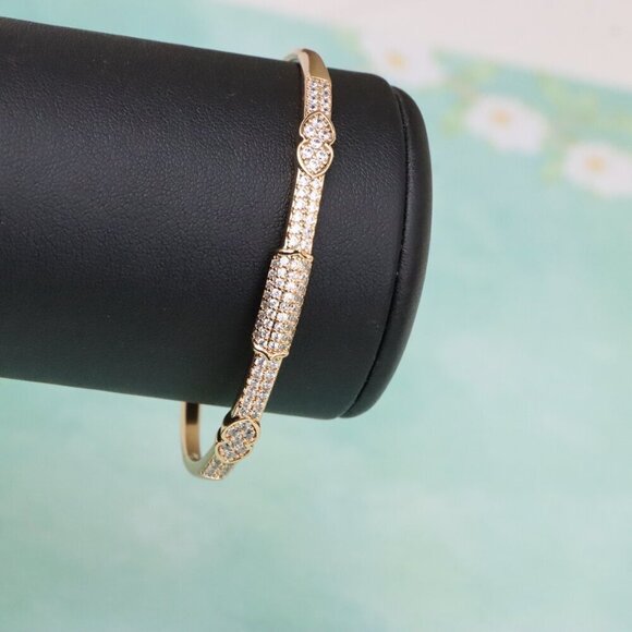 Rose Gold Bangle with Leaf Motif and Sparkling Stone Detailing, XPBL0559 - Picture 6 of 12